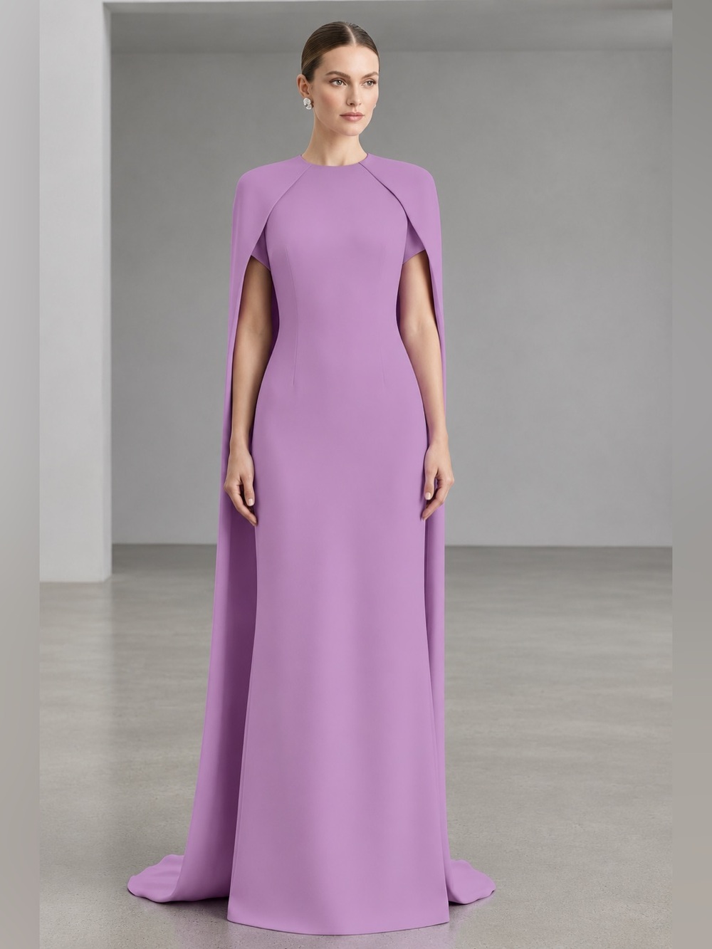 Chic Lavender Cape Maxi Dress - Women's Formal Gown